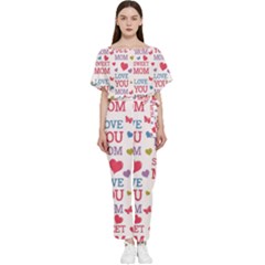 Love Mom Happy Mothers Day I Love Mom Graphic Batwing Lightweight Chiffon Jumpsuit by Ravend