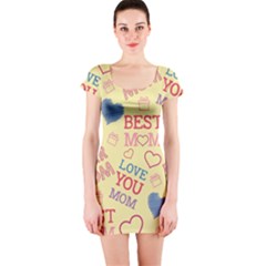 Love Mom Happy Mothers Day I Love Mom Graphic Pattern Short Sleeve Bodycon Dress by Ravend