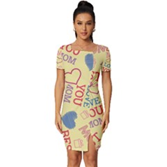 Love Mom Happy Mothers Day I Love Mom Graphic Pattern Fitted Knot Split End Bodycon Dress by Ravend