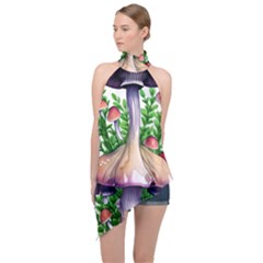 Conjuring Charm Of The Mushrooms Halter Asymmetric Satin Top by GardenOfOphir