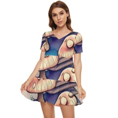 Mushroom Cloud Legerdemain Portobello Warlock Tiered Short Sleeve Babydoll Dress by GardenOfOphir