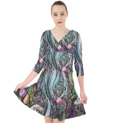 Craft Mushroom Quarter Sleeve Front Wrap Dress by GardenOfOphir