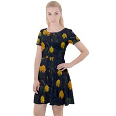 Bloomed Yellow Petaled Flower Plants Cap Sleeve Velour Dress  by artworkshop