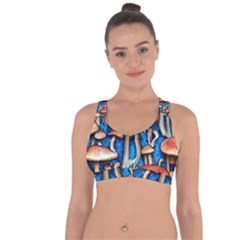 Whimsical Mushroom Cross String Back Sports Bra by GardenOfOphir