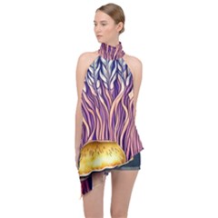 Flowery Garden Mushroom Halter Asymmetric Satin Top by GardenOfOphir
