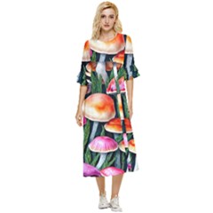 Goblincore Mushroom Double Cuff Midi Dress by GardenOfOphir