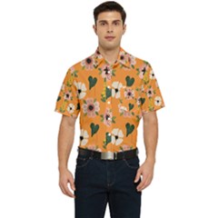 Flower Orange Pattern Floral Men s Short Sleeve Pocket Shirt  by Dutashop