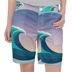 Tsunami Tidal Wave Wave Minimalist Ocean Sea 4 Pocket Shorts by Pakemis