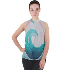 Tidal Wave Ocean Sea Tsunami Wave Minimalist Mock Neck Chiffon Sleeveless Top by Pakemis