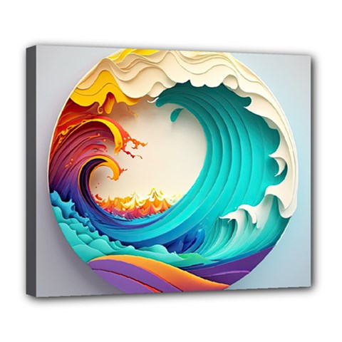 Tsunami Tidal Wave Wave Minimalist Ocean Sea 3 Deluxe Canvas 24  X 20  (stretched)