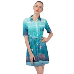 Ai Generated Ocean Sea Fish Aquatic Water Nature 4 Belted Shirt Dress by Pakemis