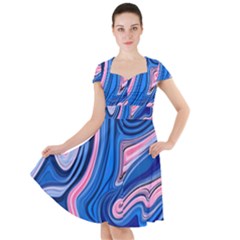 Abstract Liquid Art Pattern Cap Sleeve Midi Dress by GardenOfOphir