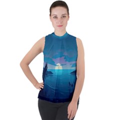 Ai Generated Ocean Sea Water Anime Nautical 2 Mock Neck Chiffon Sleeveless Top by Pakemis