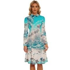 Tropical Winter Tropical Winter Landscape Long Sleeve Shirt Collar A-line Dress by Pakemis