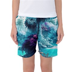 Landscape Nature Digital Art Palm Trees Paradise Women s Basketball Shorts by Pakemis