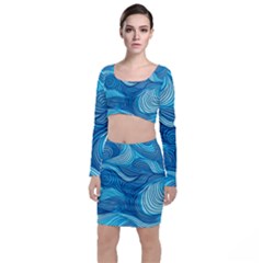 Ocean Waves Sea Abstract Pattern Water Blue Top And Skirt Sets by Pakemis