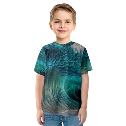 Tsunami Waves Ocean Sea Water Rough Seas Kids  Sport Mesh Tee by Pakemis