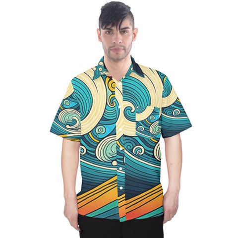 Waves Wave Ocean Sea Abstract Whimsical Abstract Art Men s Hawaii Shirt by Pakemis