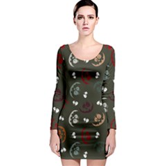 Art Halloween Pattern Creepy Design Digital Papers Long Sleeve Bodycon Dress by Wegoenart