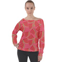 Watermelon Background Watermelon Wallpaper Off Shoulder Long Sleeve Velour Top by Wegoenart