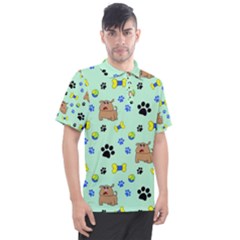 Dog Pattern Seamless Blue Background Scrapbooking Men s Polo Tee by Wegoenart