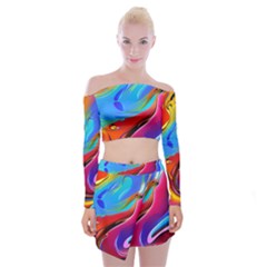 Abstract Fluid Art Off Shoulder Top With Mini Skirt Set by GardenOfOphir