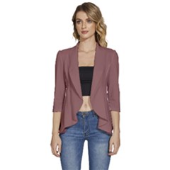 Rose Taupe Brown	 - 	3/4 Sleeve Ruffle Edge Open Front Jacket