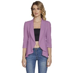 Opera Mauve Purple	 - 	3/4 Sleeve Ruffle Edge Open Front Jacket