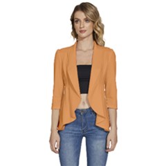 Sandy Orange	 - 	3/4 Sleeve Ruffle Edge Open Front Jacket