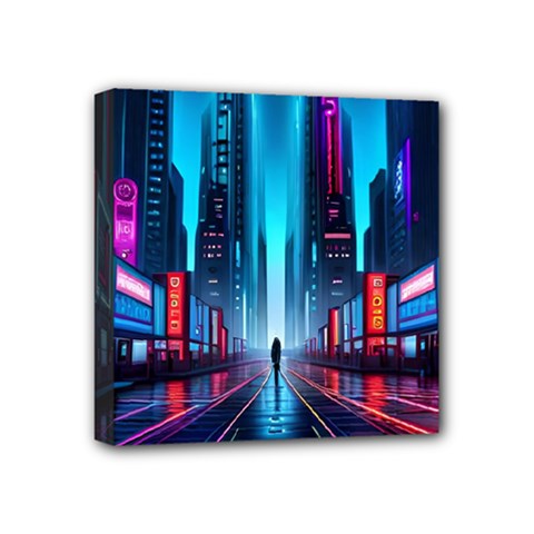 City People Cyberpunk Mini Canvas 4  X 4  (stretched)