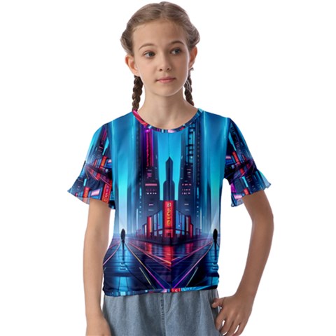 City People Cyberpunk Kids  Cuff Sleeve Scrunch Bottom Tee by Jancukart