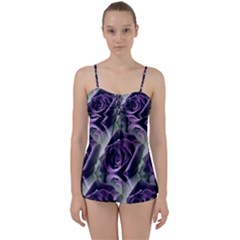 Purple Flower Rose Petals Plant Babydoll Tankini Set