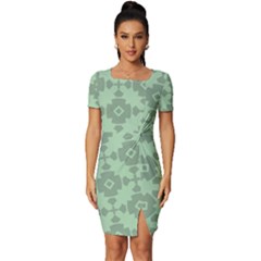 Pattern Fitted Knot Split End Bodycon Dress by GardenOfOphir