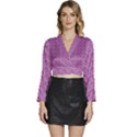 Violet Flowers Long Sleeve Tie Back Satin Wrap Top View1