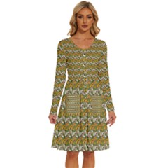 Pattern Long Sleeve Dress With Pocket by Sparkle