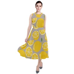 Lemon Background Lemon Wallpaper Round Neck Boho Dress by Semog4