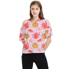 Pumpkin Tea Cup Pie Dessert One Shoulder Cut Out Tee by Semog4