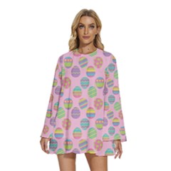 Egg Easter Eggs Pastel Digital Art Round Neck Long Sleeve Bohemian Style Chiffon Mini Dress by Semog4