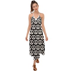 Black And White Pretzel Illustrations Pattern Halter Tie Back Dress  by GardenOfOphir