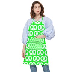 Neon Green Pretzel Illustrations Pattern Pocket Apron by GardenOfOphir