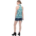 Teal Pretzel Illustrations Pattern Halter Asymmetric Satin Top View2