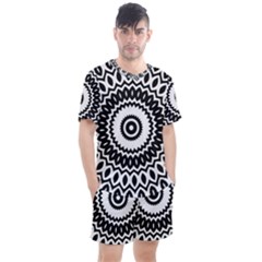 Circular Concentric Radial Symmetry Abstract Men s Mesh Tee And Shorts Set