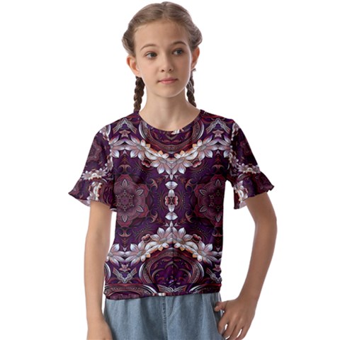 Rosette Kaleidoscope Mosaic Abstract Background Kids  Cuff Sleeve Scrunch Bottom Tee by Jancukart