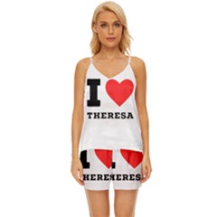 I Love Theresa V-neck Satin Pajamas Set by ilovewhateva