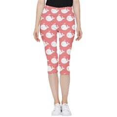 Coral Whales Pattern Inside Out Lightweight Velour Capri Leggings  by GardenOfOphir