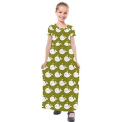 Cute Whale Illustration Pattern Kids  Short Sleeve Maxi Dress by GardenOfOphir