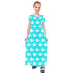 Cute Whale Illustration Pattern Kids  Short Sleeve Maxi Dress by GardenOfOphir