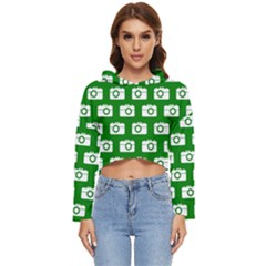 Modern Chic Vector Camera Illustration Pattern Women s Lightweight Cropped Hoodie by GardenOfOphir