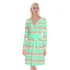 Puppy Pattern Dog Pet Long Sleeve Velvet Front Wrap Dress by Jancukart