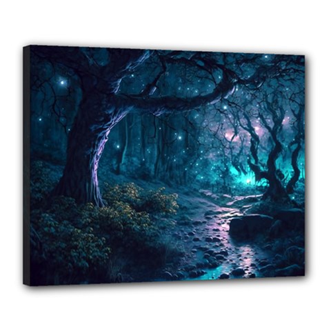 Path Forest Wood Light Night Canvas 20  X 16  (stretched)